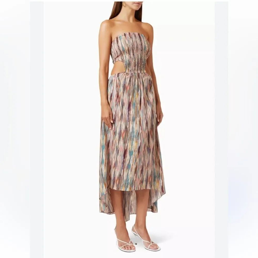 MISA Myka Ikat Strapless Cutout Smocked Cotton Blend Dress $415 - Picture 2 of 6